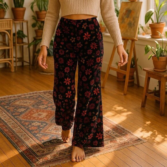 Urban Outfitters Pants - Urban Outfitters Palazzo Floral print Black Boho Flared leg High Rise Waist SZ 2